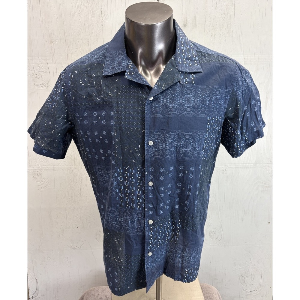 Mens Untuckit Button Up Loop Collar Shirt Floral Size XL‎ Slim Blue Hawaiian